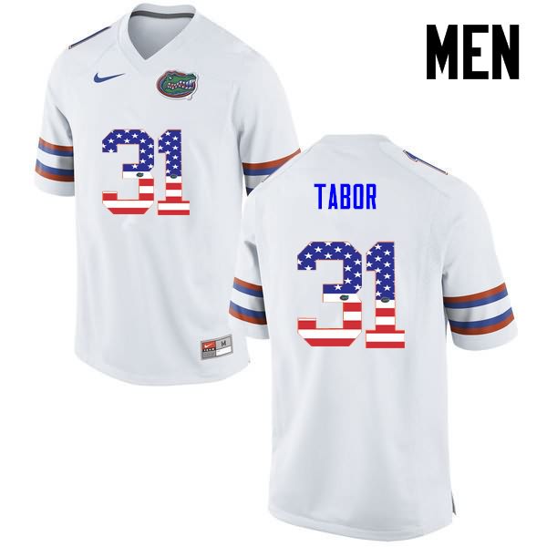 NCAA Florida Gators Teez Tabor Men's #31 USA Flag Fashion Nike White Stitched Authentic College Football Jersey UVK8264HK